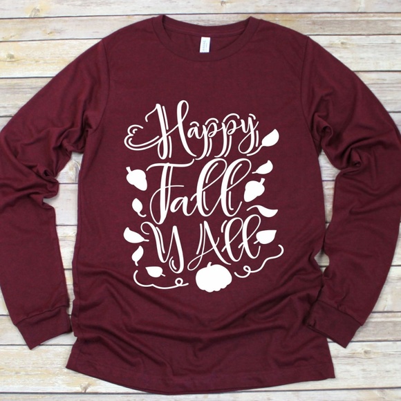 Tops - HAPPY FALL YALL THANKSGIVING AUTUMN PUMPKIN LEAVES